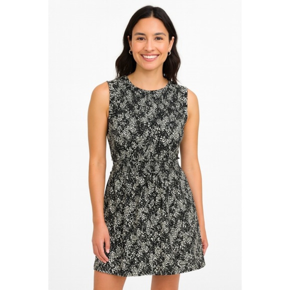 Madewell Dress Size 6 Smocked Crewneck Mini Floral Black White Sleeveless NU575‎